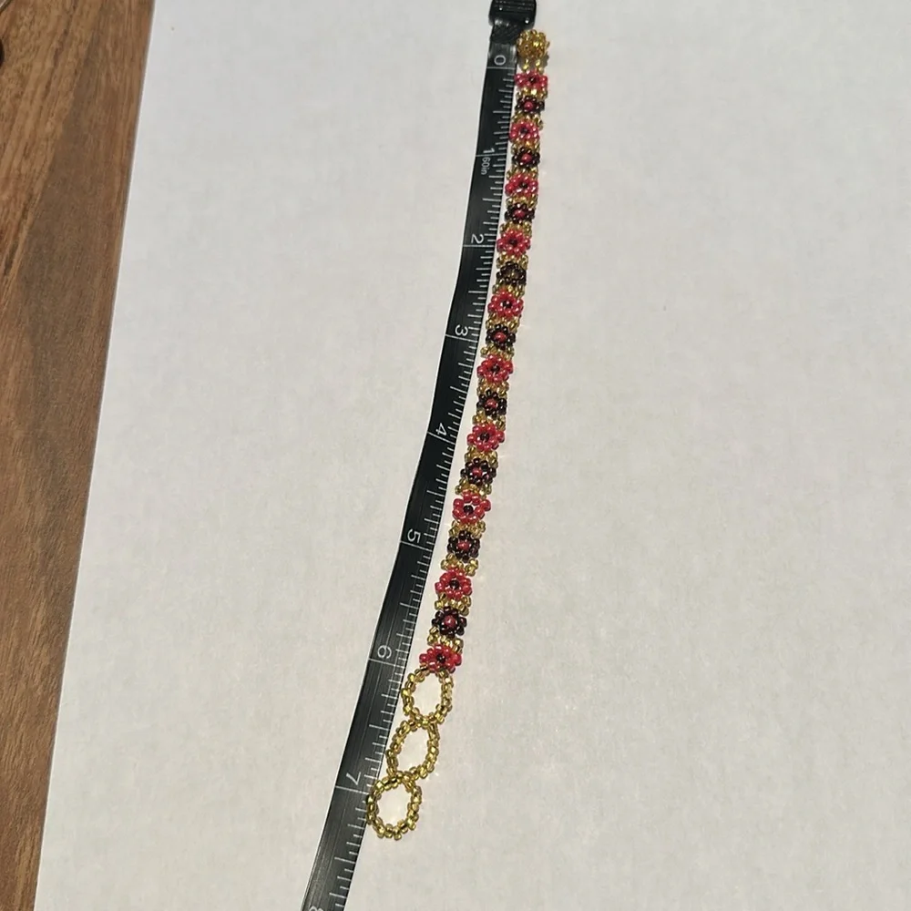 Y2K Beaded Pink, Purple, and Gold Flower Bracelet